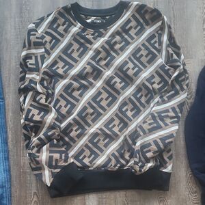 Fendi Men's Sweater with Black and Brown Pattern